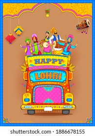 Happy Lohri holiday background illustration for Punjabi festival