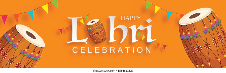 Happy Lohri holiday background for Punjabi festival with paper color Background.