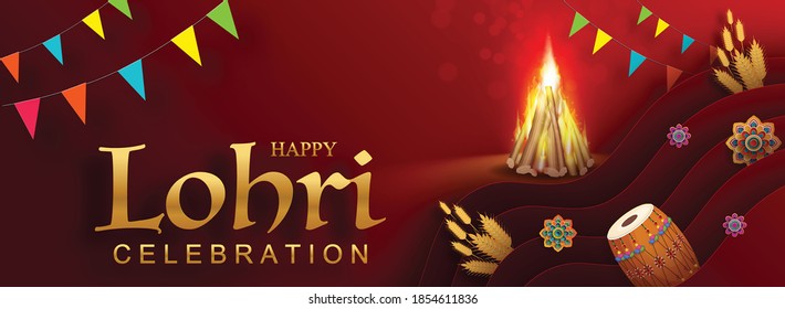 Happy Lohri holiday background for Punjabi festival with paper color Background.