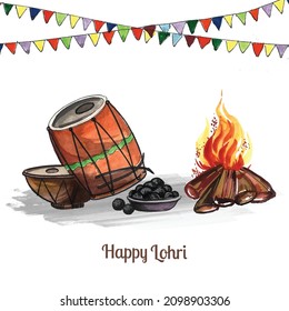  Happy lohri holiday background for punjabi festival vector