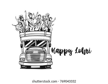Happy Lohri holiday festival of Punjab India, vector illustration.