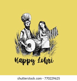 Happy Lohri holiday festival of Punjab India, vector illustration.