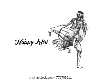 Happy Lohri holiday festival of Punjab India, vector illustration.