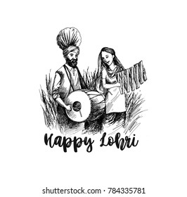 Happy Lohri holiday festival of Punjab India, vector illustration.
