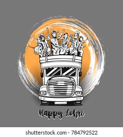 Happy Lohri holiday festival of Punjab India, vector illustration.