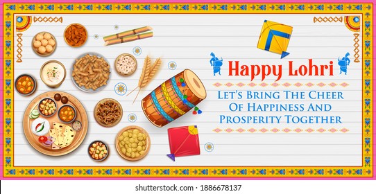 Happy Lohri Holiday Food Background Illustration For Punjabi Festival