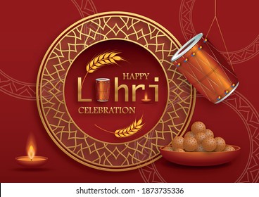 Happy Lohri holiday, for the traditional indian festival of Punjabi with nice and creative design on paper color background