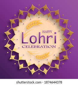 Happy Lohri holiday, for the traditional indian festival of Punjabi with nice and creative design on paper color background