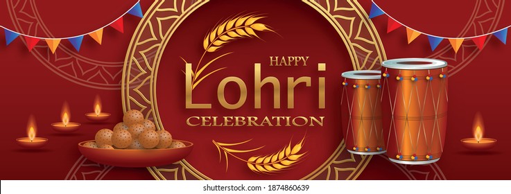 Happy Lohri holiday, for the traditional indian festival of Punjabi with nice and creative design on paper color background