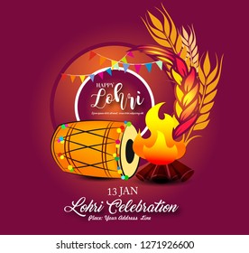 Happy Lohri illustration background for Punjabi harvest festival - Vector 