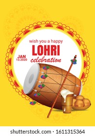 Happy Lohri illustration background for Punjabi harvest festival - Vector