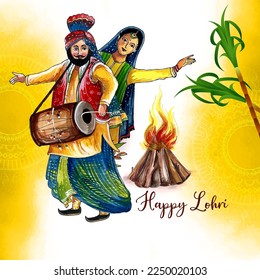 Happy Lohri Indian cultural festival background design vector