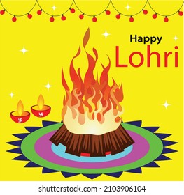 Happy Lohri Indian Festival Celebration Background Vector
