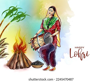 Happy Lohri Indian festival celebration greeting card design vector