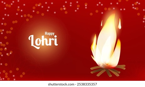 Feliz festival indiano de férias de Lohri fogueira brilhante. Gratidão pela colheita. Cartaz de banner de cartão de convite de design. Ilustração vetorial.