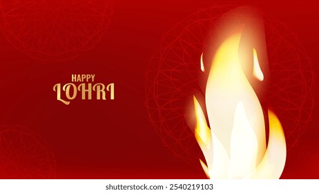 Feliz festival indiano de Lohri. Magia da fogueira brilhante simboliza calor e generosidade. Gratidão pela colheita. Cartaz de banner de cartão de convite de design. Ilustração vetorial.