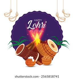 Happy Lohri Indian holiday Punjabi festival for greeting card