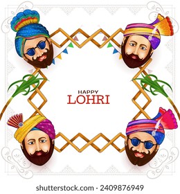 Happy Lohri Indian punjabi harvest festival card design vector