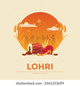 Happy Lohri post greeting card festival of Punjab India background. lohri elements background. abstract vector illustration banner design.