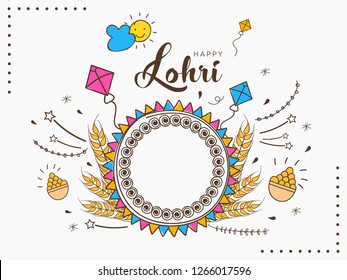 Happy Lohri, Punjabi Festival Frame Design Indian Background. Lohri Traditional Doodle Pattern.