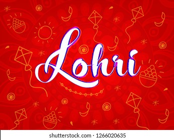 Happy Lohri, Punjabi Festival Indian Background. Lohri Traditional Doodle Pattern.