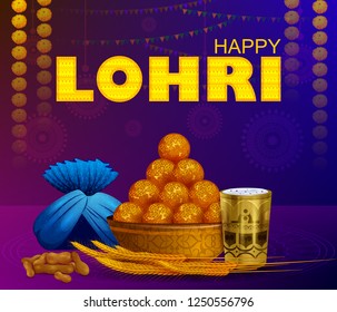Happy Lohri Punjabi religious holiday background for harvesting festival of India in vector