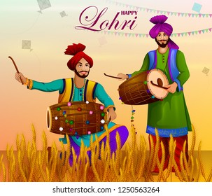 Happy Lohri Punjabi religious holiday background for harvesting festival of India in vector