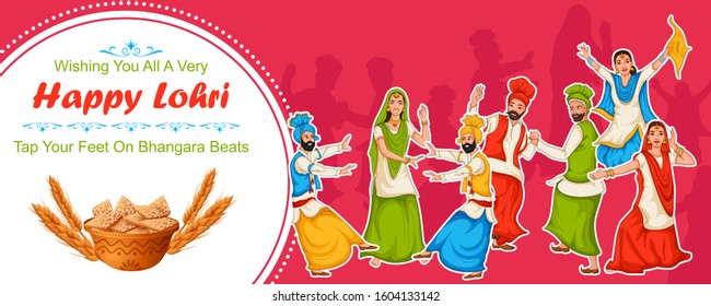 Happy Lohri Punjabi religious holiday background for harvesting festival of India in vector