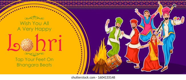 Happy Lohri Punjabi religious holiday background for harvesting festival of India in vector