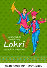 Happy Lohri Punjabi religious holiday background for harvesting festival of India in vector