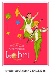 Happy Lohri Punjabi religious holiday background for harvesting festival of India in vector