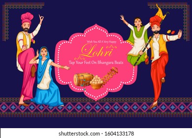 Happy Lohri Punjabi religiöser Feiertagshintergrund für das indische Erntefest in der Vektorillustration