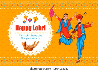 Happy Lohri Punjabi religious holiday background for harvesting festival of India in vector