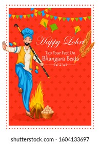 Happy Lohri Punjabi religious holiday background for harvesting festival of India in vector