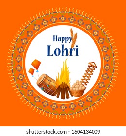 Happy Lohri Punjabi religious holiday background for harvesting festival of India in vector