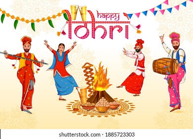 Happy Lohri Punjabi religious holiday background for harvesting festival of India in vector