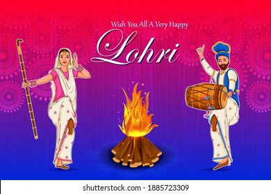 Happy Lohri Punjabi religious holiday background for harvesting festival of India in vector