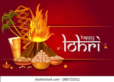 Happy Lohri Punjabi religious holiday background for harvesting festival of India in vector
