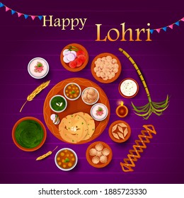 Happy Lohri Punjabi religious holiday background for harvesting festival of India in vector