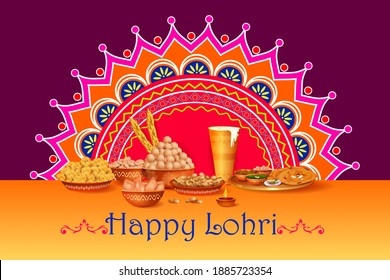 Happy Lohri Punjabi religious holiday background for harvesting festival of India in vector