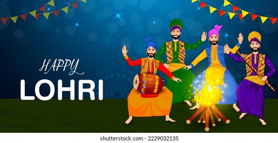 Happy Lohri Punjabi religious holiday background for harvesting festival of India in vector