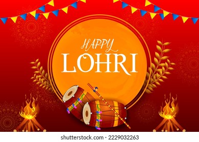 Happy Lohri Punjabi religious holiday background for harvesting festival of India in vector