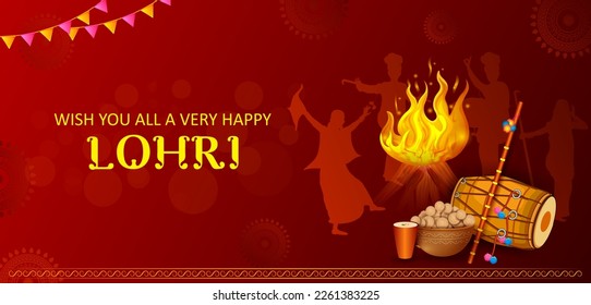 Happy Lohri Punjabi religious holiday background for harvesting festival of India in vector