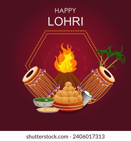 Happy Lohri Punjabi religious holiday background for harvesting festival of India in vector