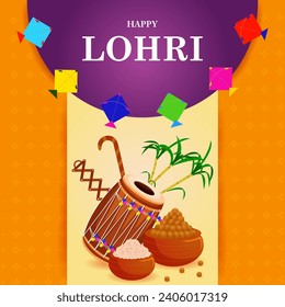 Happy Lohri Punjabi religious holiday background for harvesting festival of India in vector