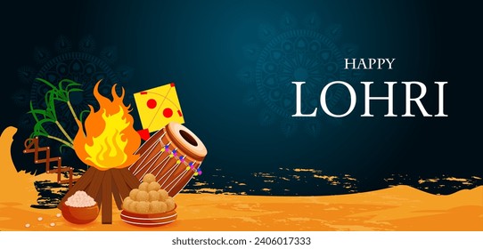 Happy Lohri Punjabi religious holiday background for harvesting festival of India in vector