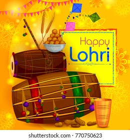 Happy Lohri Punjabi religious holiday background for harvesting festival of India in vector