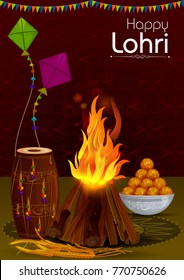 Happy Lohri Punjabi religious holiday background for harvesting festival of India in vector