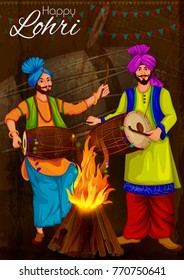 Happy Lohri Punjabi religious holiday background for harvesting festival of India in vector