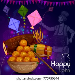 Happy Lohri Punjabi religious holiday background for harvesting festival of India in vector